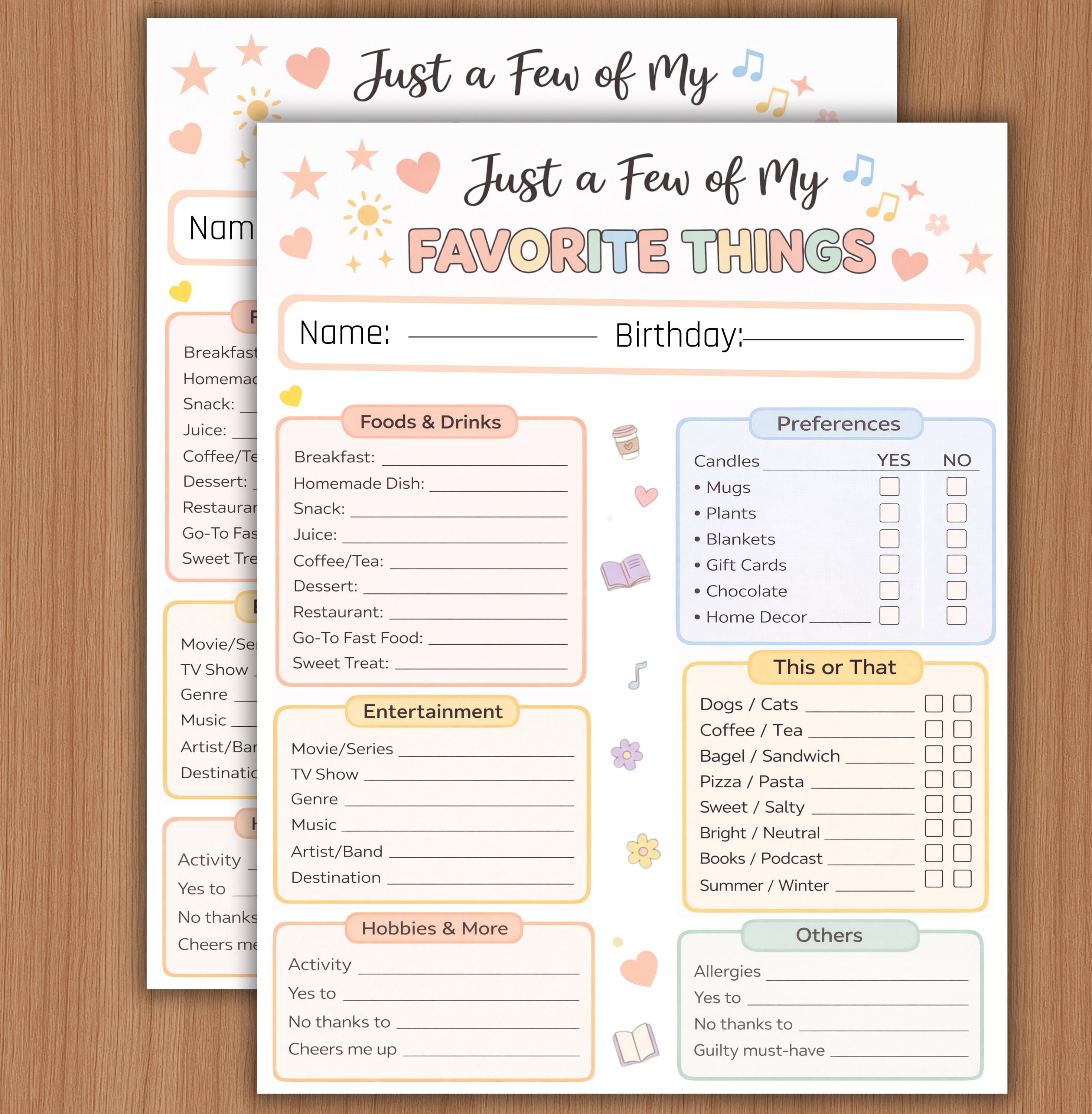 My Favorite Things Survey Questionnaire, PRINTABLE Employee Favorites ...
