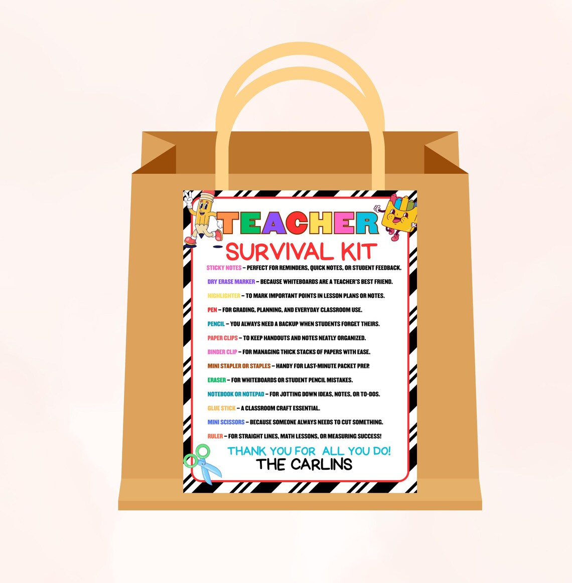 EDITABLE Teacher Survival Kit Printable, Back to School Teacher Gift ...