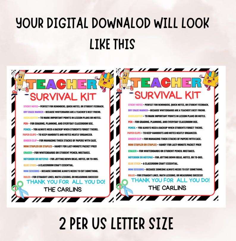 EDITABLE Teacher Survival Kit Printable, Back to School Teacher Gift ...