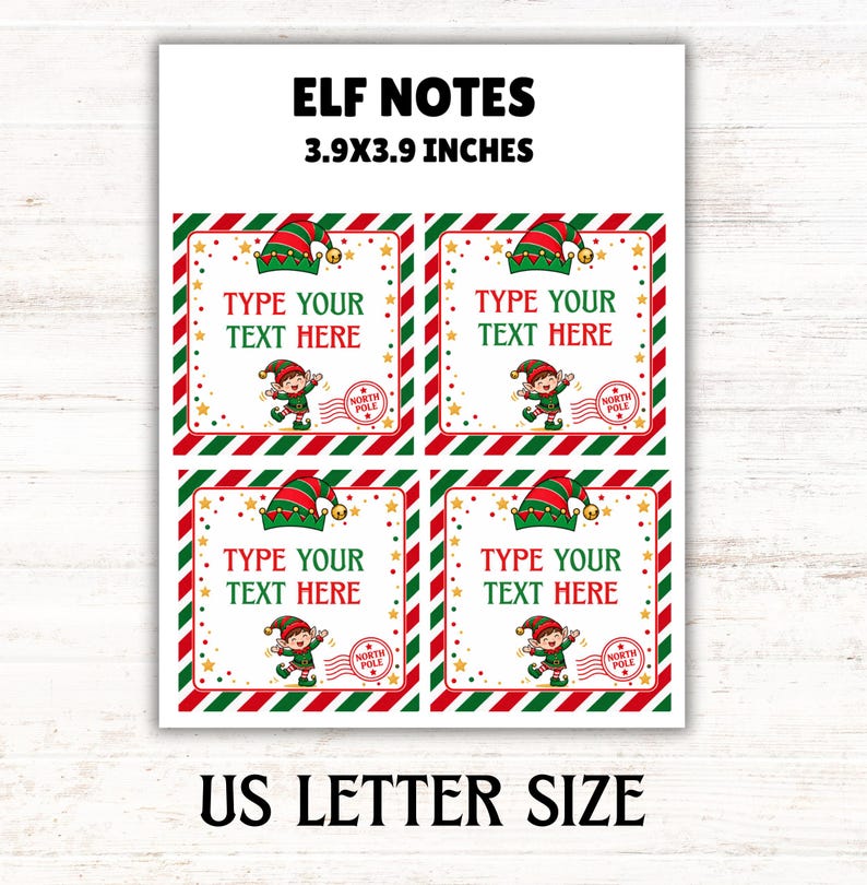Mini Note Template Printable Editable Elf Note Cards Template, Printable Christmas Elf Notes for ...