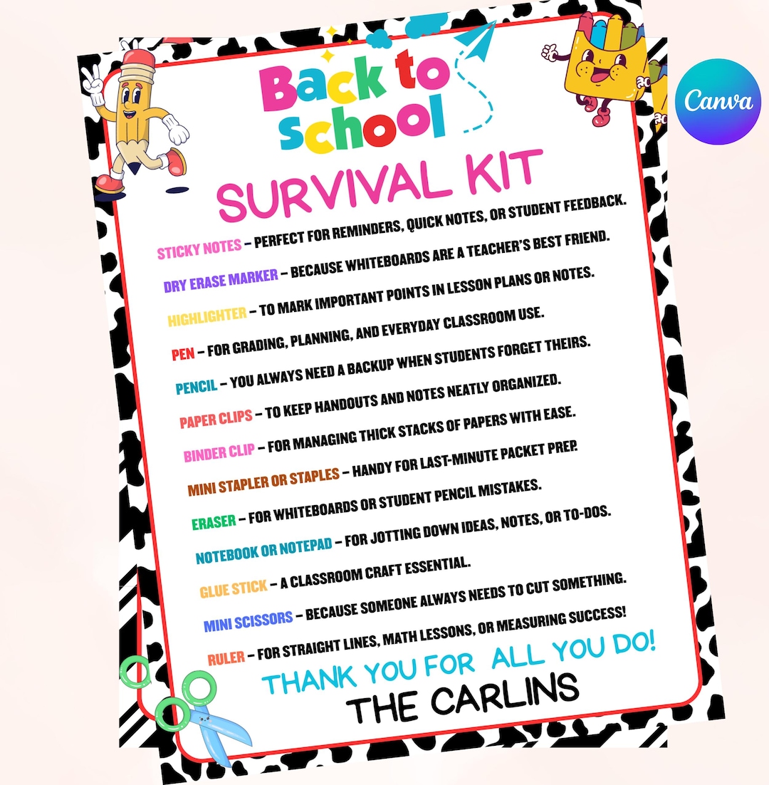 Teacher Survival Kit Printable • Editable Canva Template • Back to ...