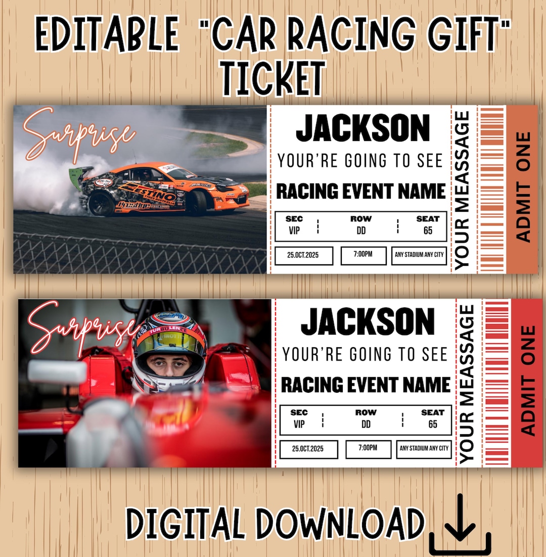 Car Racing Surprise Ticket Template: Editable Event Voucher (digital ...