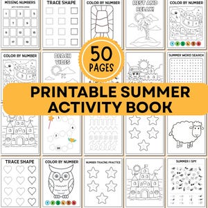 50 Summer Kids Activities bundle, Summer Camp Activity, Printable Activity, Coloring Pages, Word Search, summer busy book Digital Download