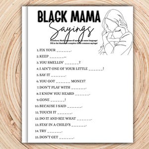 Iconic Black Mama Sayings Baby shower Game | Black Baby Shower Game | Black Mama Sayings Game | Baby Shower Activity | Brown Mama Sayings