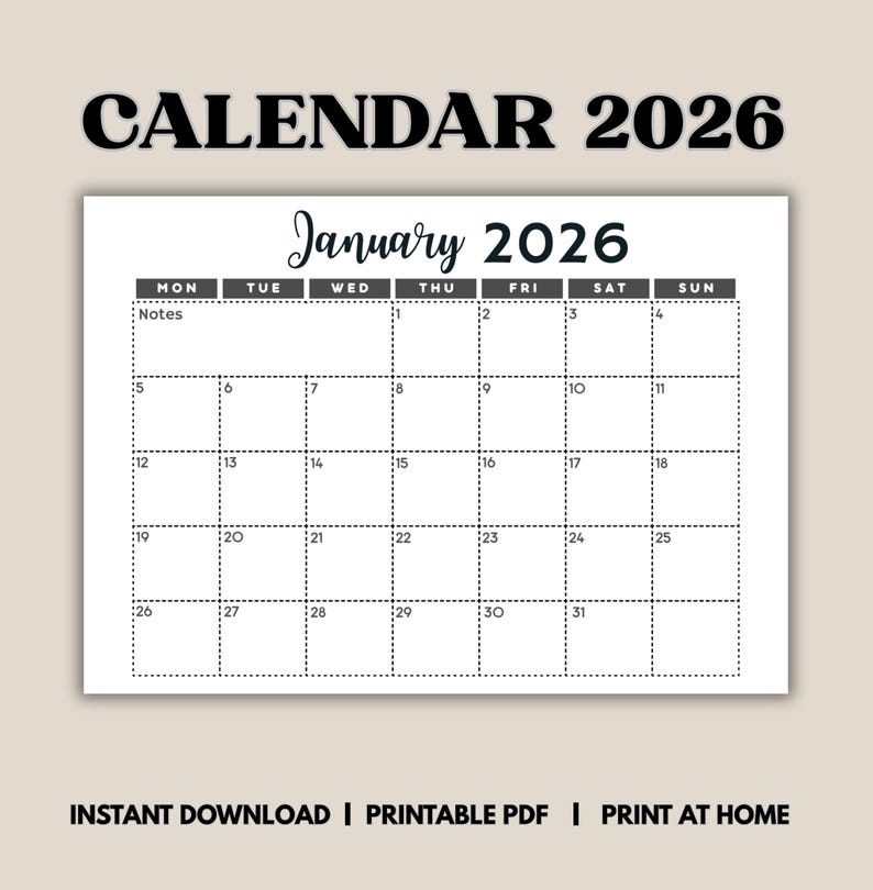 2026 Minimalist Calendar Printable: A4 & US Letter Sizes (PDF Download ...