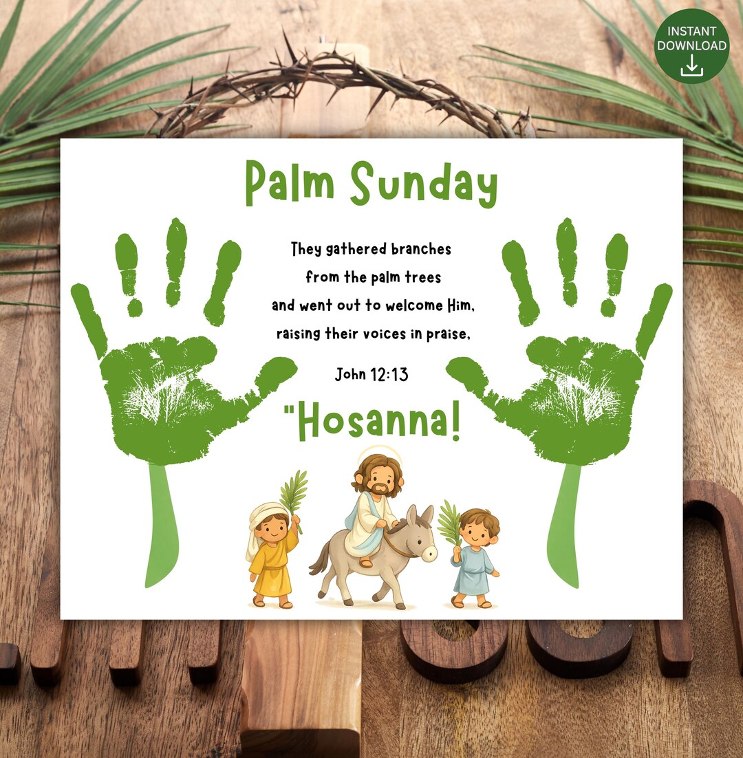 Palm Sunday Handprint Art Craft, Printable Palm Sunday Craft, Easter ...
