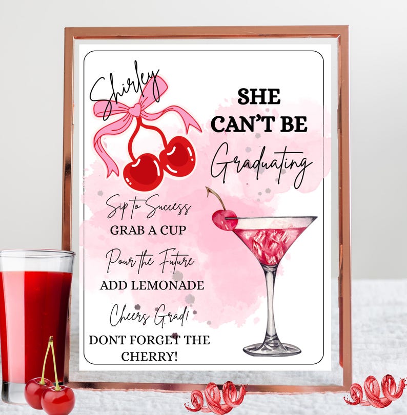 Editable/customize Shirley She Can’t Be Graduating Drink Station Sign