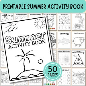 50 Summer Kids Activities bundle, Summer Camp Activity, Printable Activity, Coloring Pages, Word Search, summer busy book Digital Download