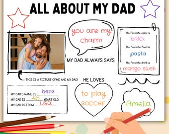 Bestseller All About My Dad, All About My Papa Coloring Page Printable, Dad Questionnaire, Fathers Day Card Birthday Gift , Digital