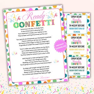 Ready Confetti Poem, Back to School Poems, Ready Confetti for Teachers to give children for First Day of School, Printable Confetti letter