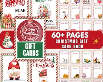May include: A collection of Christmas gift cards with festive designs. The cards feature holiday-themed illustrations, including snowmen, gnomes, and Santa in a snow globe. The text "Merry Christmas" is prominently displayed on several cards, along with the words "Gift Cards".