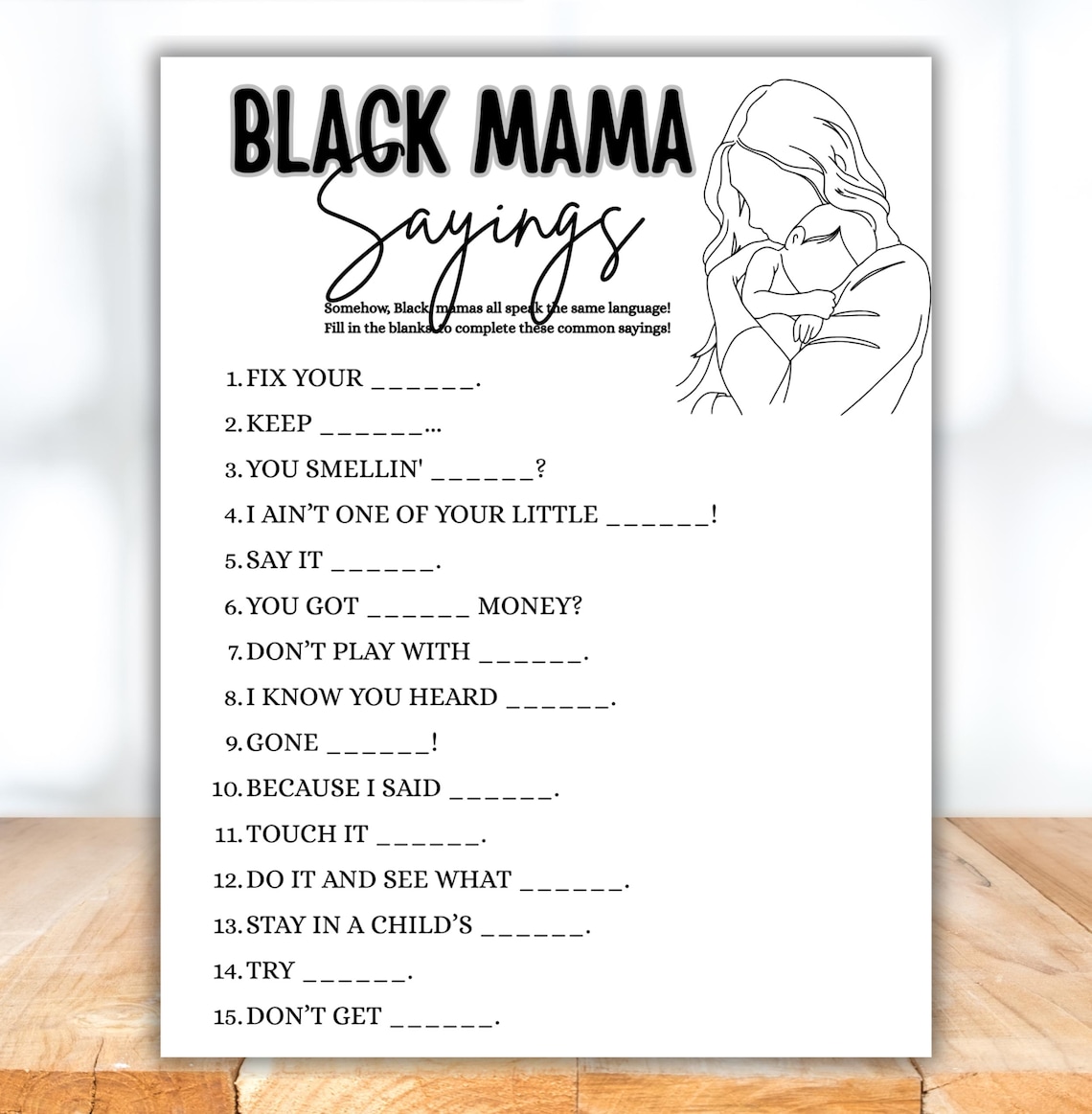 Iconic Black Mama Sayings Baby Shower Game | Black Baby Shower Game ...