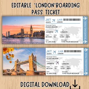 Editable London Boarding Pass Ticket, Printable London Airline Ticket Trip Reveal, Surprise Trip Ticket for christmas Birthday, anniversary