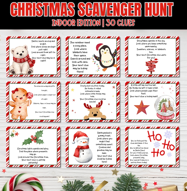 Retro Christmas Scavenger Hunt Kids Printable Treasure Hunt Christmas ...