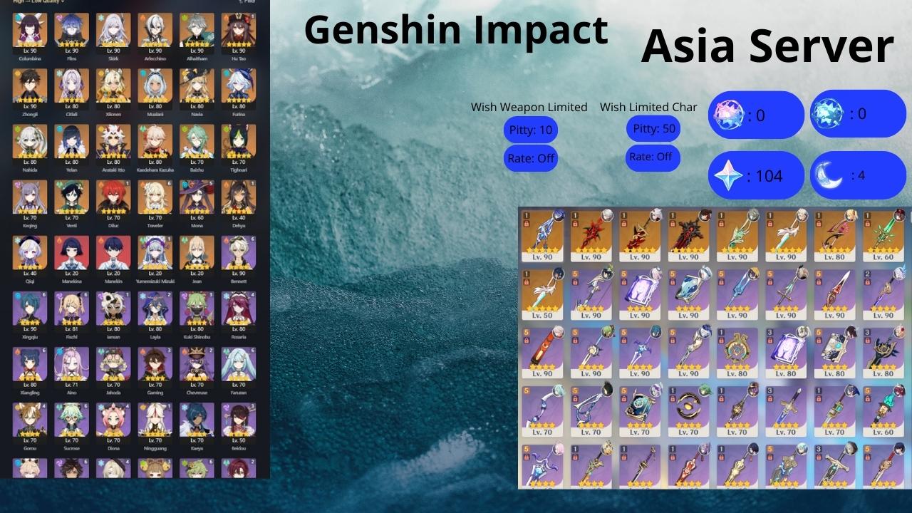 Compte Genshin Impact EU - Niveau AR 60 - Complet - Pour PC - Compte Neuf (Non Joué)