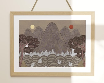 Korean Folk Painting, Sun Moon & Five Peaks,일월오봉도 Korea Wall