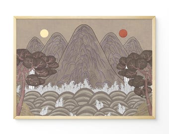 Pittura popolare coreana, Sole, Luna e Cinque Cime, Decorazione murale coreana, Arte tradizionale coreana, Minhwa