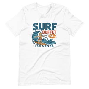 Surf Buffet Las Vegas T-Shirt – Retro 90s Boardwalk Casino Style Tee – Vintage-Inspired Vegas Strip Restaurant Graphic