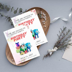 Póster ilustrativo de invitación de cumpleaños minimalista azul