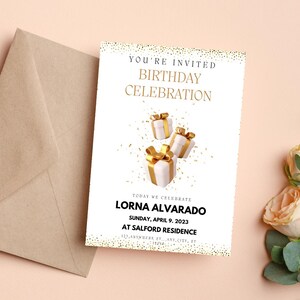 Modern Black and Yellow Birthday Invitation | Editable Party Invite Template | Printable Digital Download for Canva