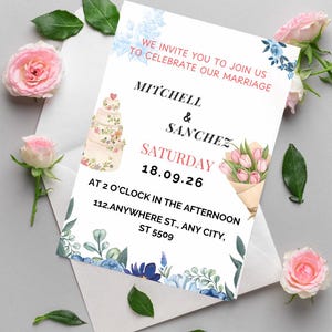 White Black Classic Monogram Elegant Clean Wedding Invitation