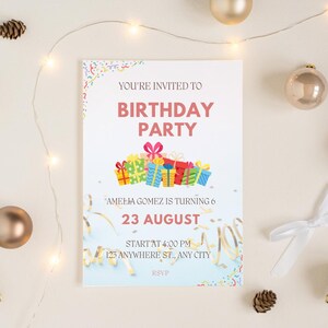Pink and Orange Birthday Invitation Birthday Invitation for Kids | Editable Digital Download