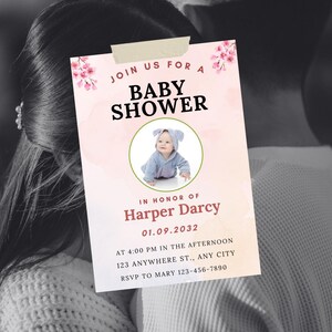 モダンなピンクの水彩画の誕生日招待状｜彼女への花柄の印刷可能な招待状｜デジタルダウンロード