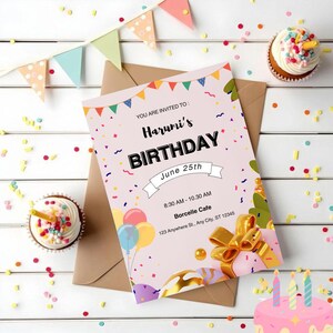 Birthday Invitation Balloon Birthday Invitation Balloons Party Invite First Birthday Colorful Theme EDITABLE Instant Digital