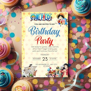 One Piece Lufi Theme Kindergeburtstag bearbeitbar, One-piece Party einladen, druckbare Kindergeburtstagseinladung Digitale Kinder Party Karte