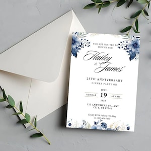 25th Anniversary Invite Printable, 25th Wedding Anniversary Invitation, Editable Template, Minimalist Anniversary Invitation Template