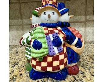 Tarro para galletas Block Snow People 1999 Gear Ceramic Multicolor 4 muñecos de nieve Navidad