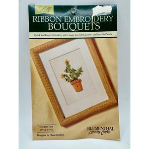 Kit de bordado con cinta Blumenthal Lansing Cactus Pot #1951 Diane Herbort 1996