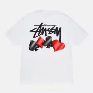 Camiseta vintage com símbolos de cartas Stussy