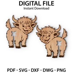Animal Shaped Bread Bag Clip Holder SVG – Wooden Food Bag Clip Template – Cute Highland Cattle Cow Food Clip Laser Cut File – SVG Download