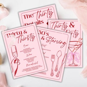 Convite Dirty Thirty Rosa Cartão de Aniversário de 30 Anos para Ela / Um Pouco Mais Velho Panfleto Digital Canva Menu Martini Itinerário Assinatura Placa
