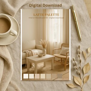 Digital Moodboard Download Kit, Interior Design, Latte Palette, Neutral Styling Colour Scheme, Printable Color Swatch Home Styling Guide PDF