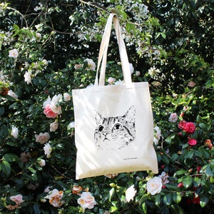 Cat Tote Bag Cotton Tote Bag Cat Bag Screen Printed Cat Cat Accessories Cat Lover Cat Gifts image 1