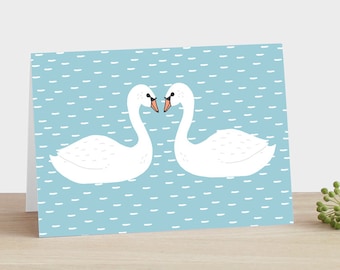 Swan Anniversary Card Swan Wedding Card Swan Engagement Card Blue Sky Card Swans in Love card Nature Inspired Card Swans Kissing Card