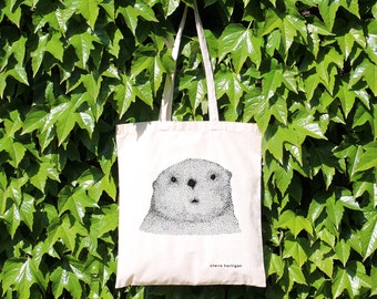 Tote Bag Curious Otter 100% Natural Cotton Long Handles Otter Shopping Bag Otter Bag Cute Animal Market Bag Cotton Shopper Otter Gift