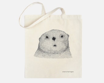 Cotton Tote Bag Otter Shopping Bag Cute Market Bag Otter Shopper Long Handled Tote Bag 100% Natural Cotton Bag Cute Illustrated Bag