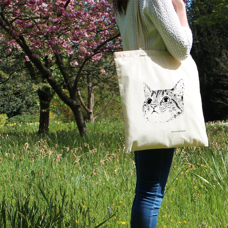 Cat Tote Bag Cat Bag Cat Cotton Shopping Bag Cats Cat Accessories Screen Printed Tote Bag Cat Gifts Cat Lovers image 3