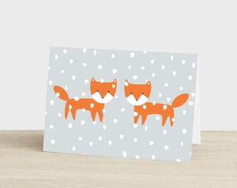 Fox Christmas Card Fox Foxes in Snow Card Fox Holidays Card Grey Christmas Card Winter Foxes Card Snow Christmas Card Fox Couple Card