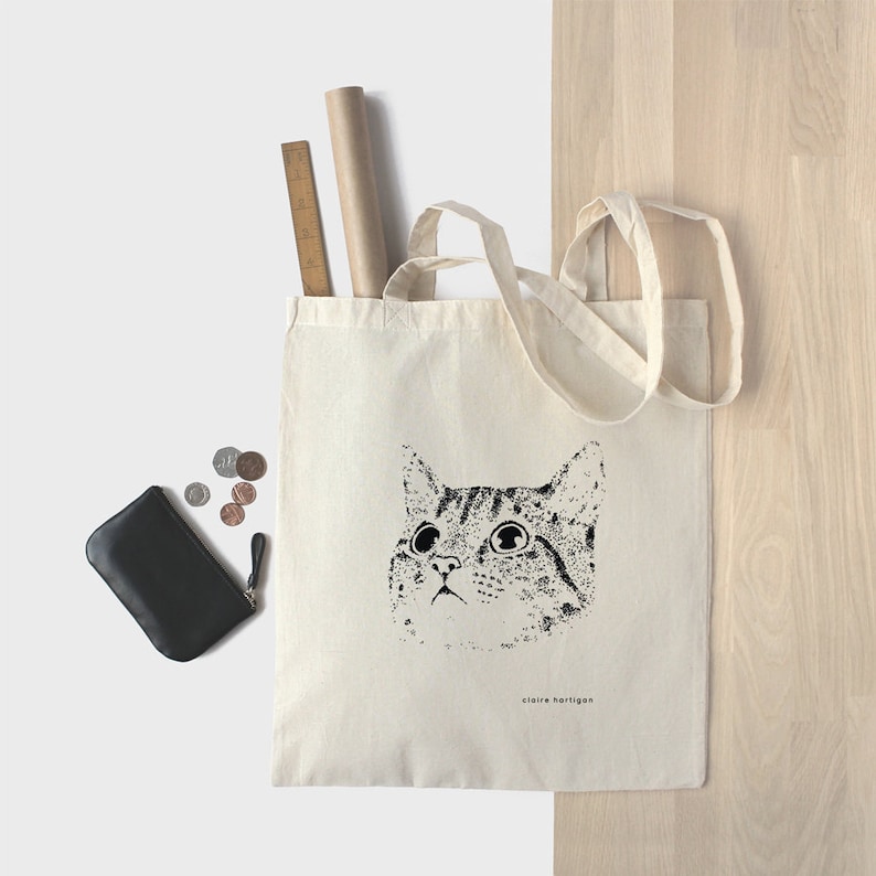 Cotton Tote Bag Cat Bag Kitten Shopping Bag Cat Tote Bag Kitty Cat Bag