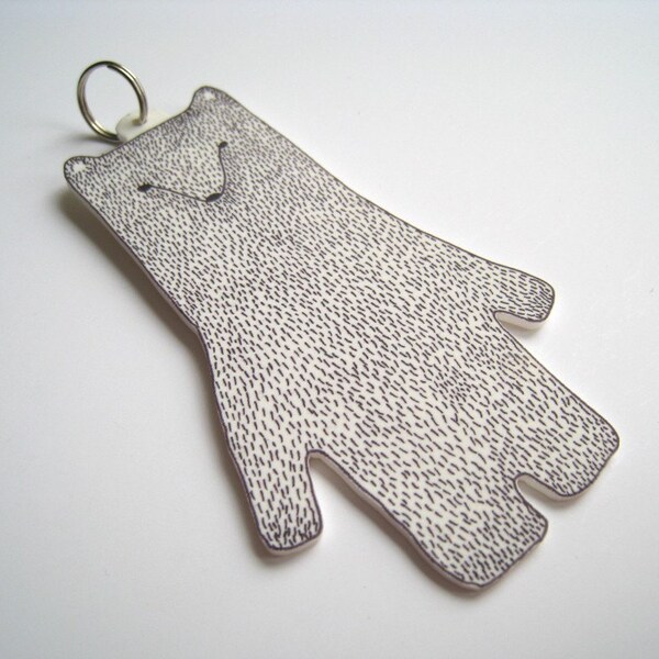 Giant Polar Bear Keyring / Keychain - charm handmade decoration white black grey gray mothers day birthday gift Christmas stocking filler