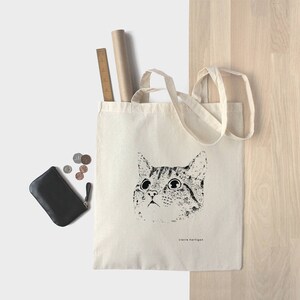 Cat Tote Bag Cotton Tote Bag Cat Bag Screen Printed Cat Cat Accessories Cat Lover Cat Gifts image 2