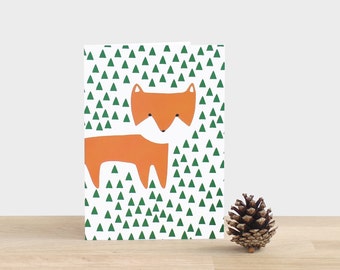 Fox Thank You Card Blank Card Graphic Fox Print Wrap Around Design Card Geometric Fox Graphic Print Orange and Green Card Animal Thank You