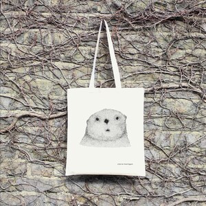 Tote Bag Curious Otter 100% Natural Cotton Long Handles Otter Shopping Bag Otter Bag Cute Animal Market Bag Cotton Shopper Otter Gift image 3