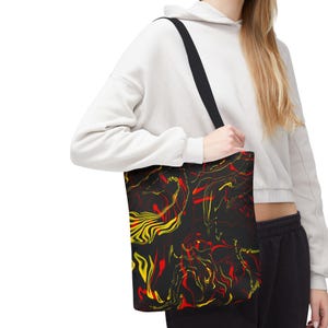 Yellow/Red Vibrant Printed Tote Bag – All-Over Print Reusable Shopping Bag w/ Durable Handles, Personalized Gift Bag, Stylish Polyester Tote