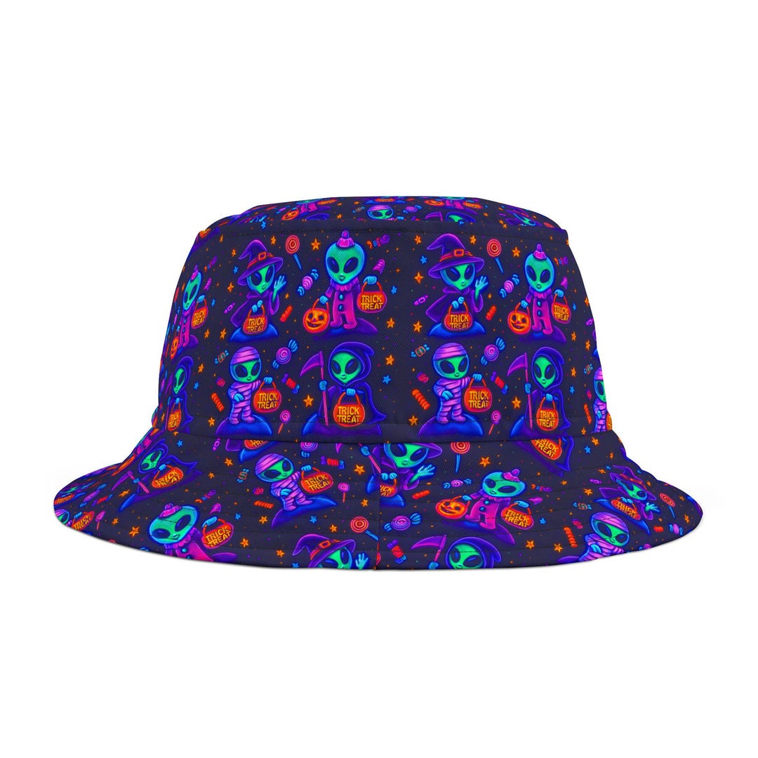 Spooky Alien Bucket Hat, Fun Halloween Hat, Glow in the Dark Beach Hat ...