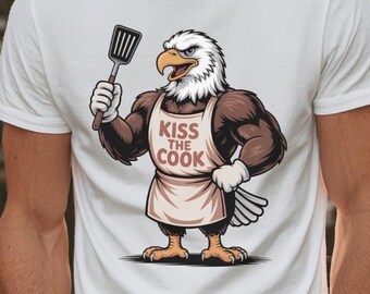 Funny 4th of July Bald Eagle PNG, Kiss the Cook Patriotic BBQ Digital File for Shirts, Mugs & Tumblers, Summer Grill USA Sublimation Design